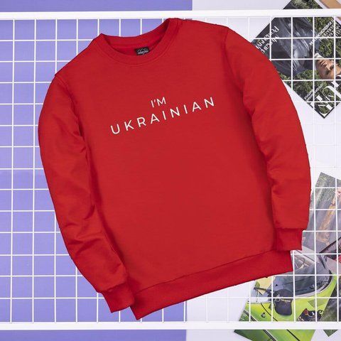 Світшот Pobedov 001 - I'M UKRAINIAN наклейка біла Червоний, L BLss1457lkh фото